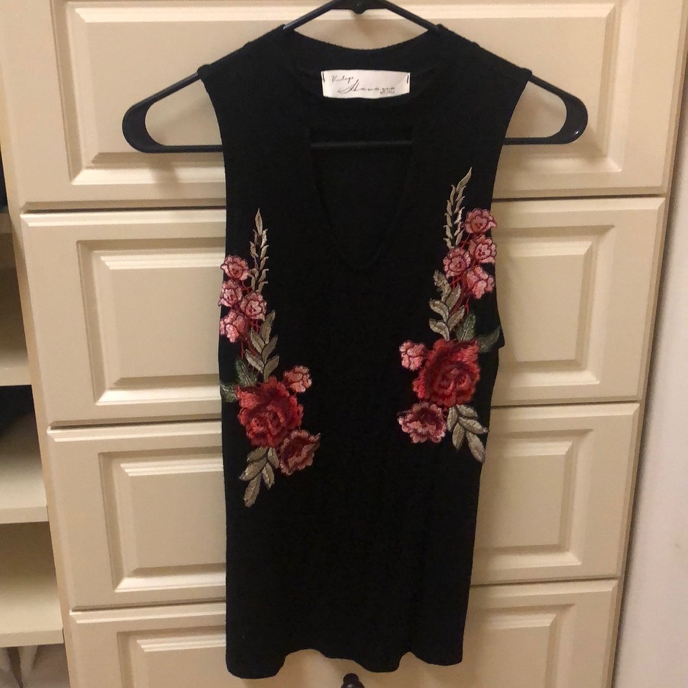 Floral Decal Black Tank